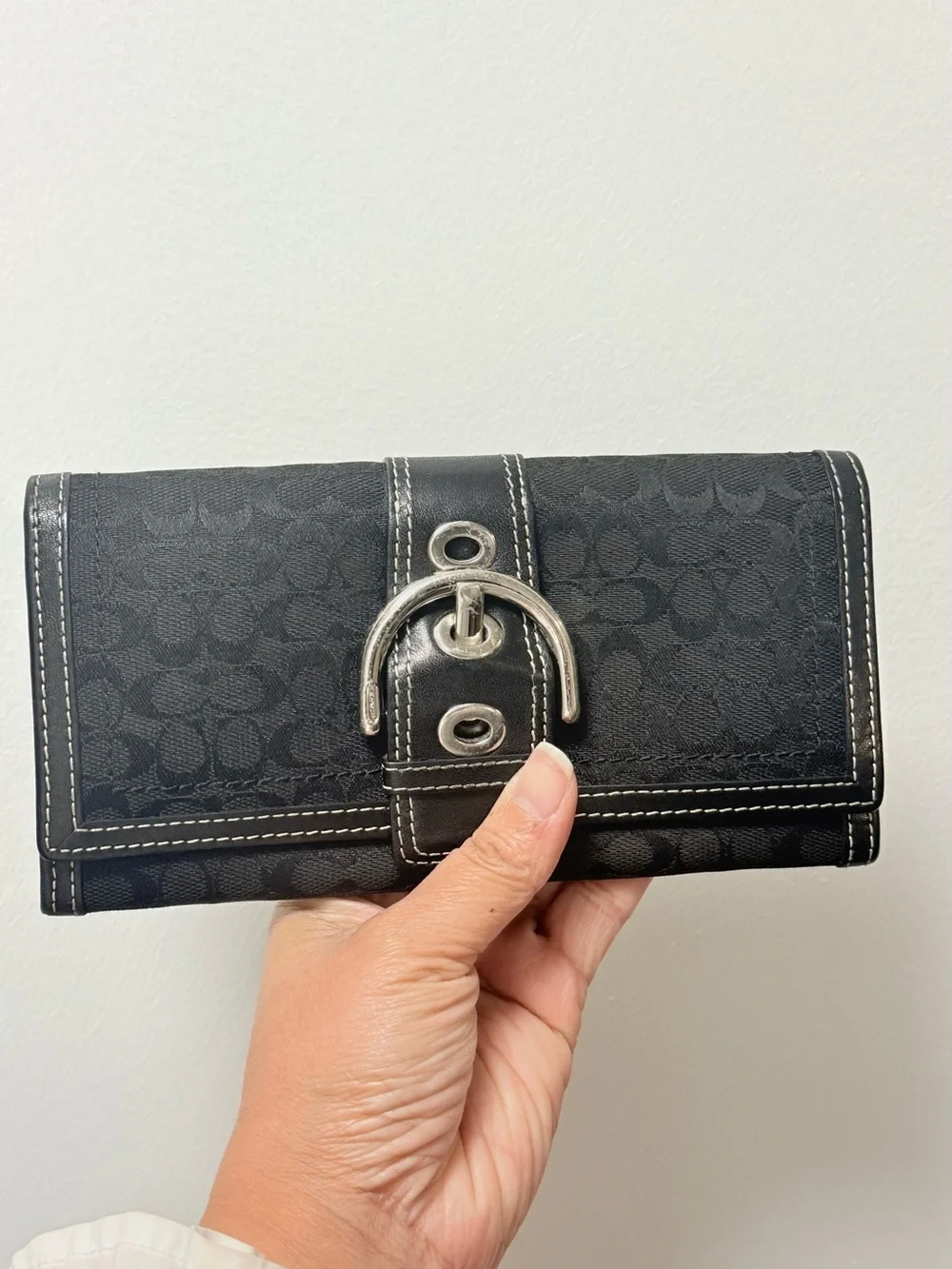 Y2K Coach Black Signature Canvas Wallet with Silver-Tone Buckle